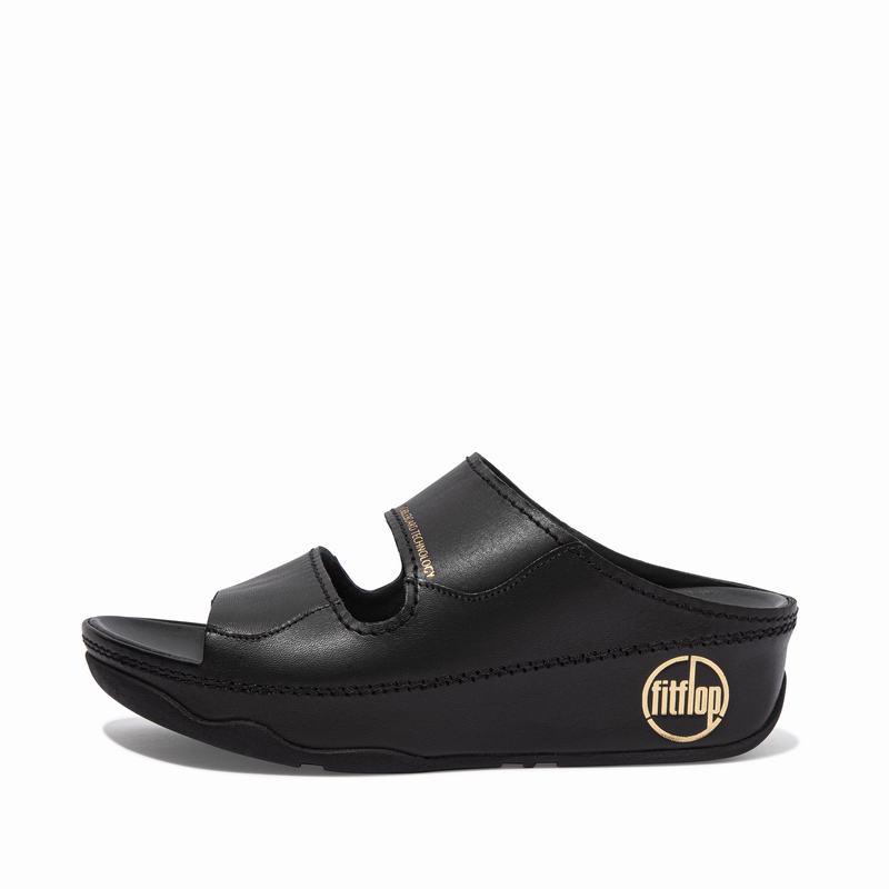 FitFlop Shuv Leder Schwarz - FitFlop Pantoletten Damen Sale [ASRI-50324]